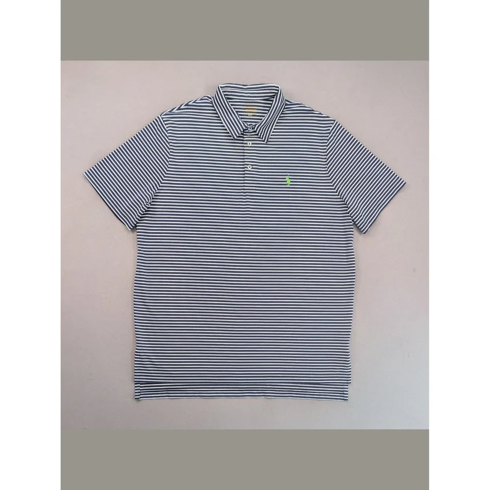 Polo Ralph Lauren Performance XL Navy White Striped Golf Polo Green Pony